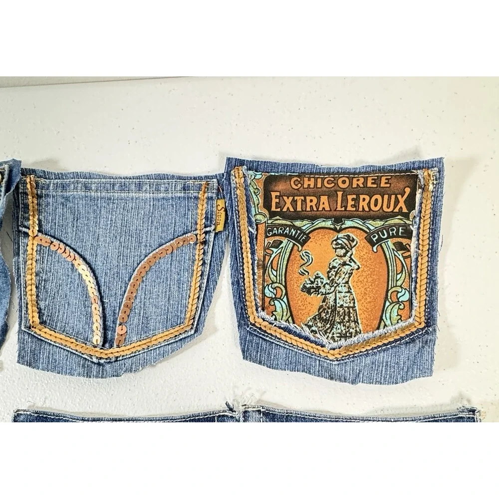 10 Denim Jean Back Pockets 5 Pairs Embroidered Rhinestone Crafts Sewing Upcycle
